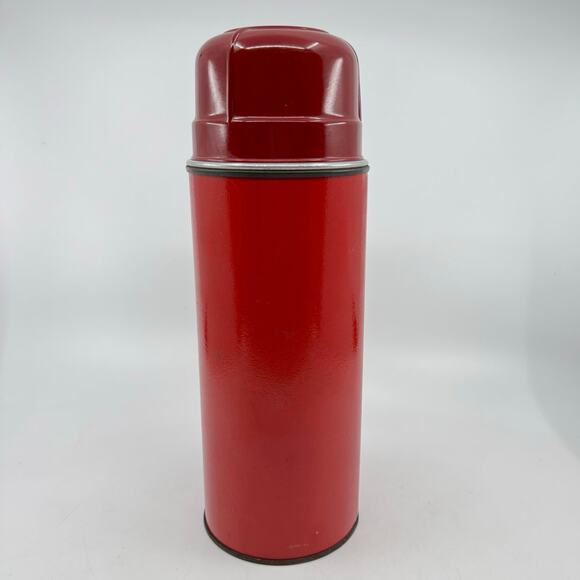 Moeller Snap-Tite Top Red on Red Glass Interior/Metal Thermos, Made in USA, VTG
